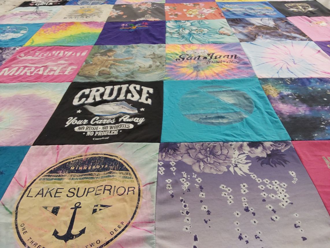 T-shirt quilt with travel, cruising themes by Brittany from WI