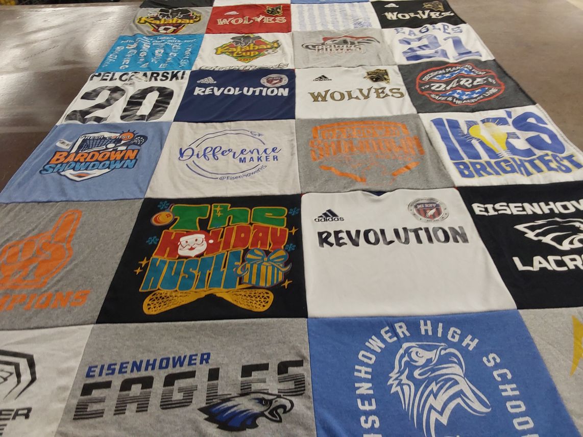 T-shirt quilt featuring eisenhower eagles, wolves by Nicole from MI