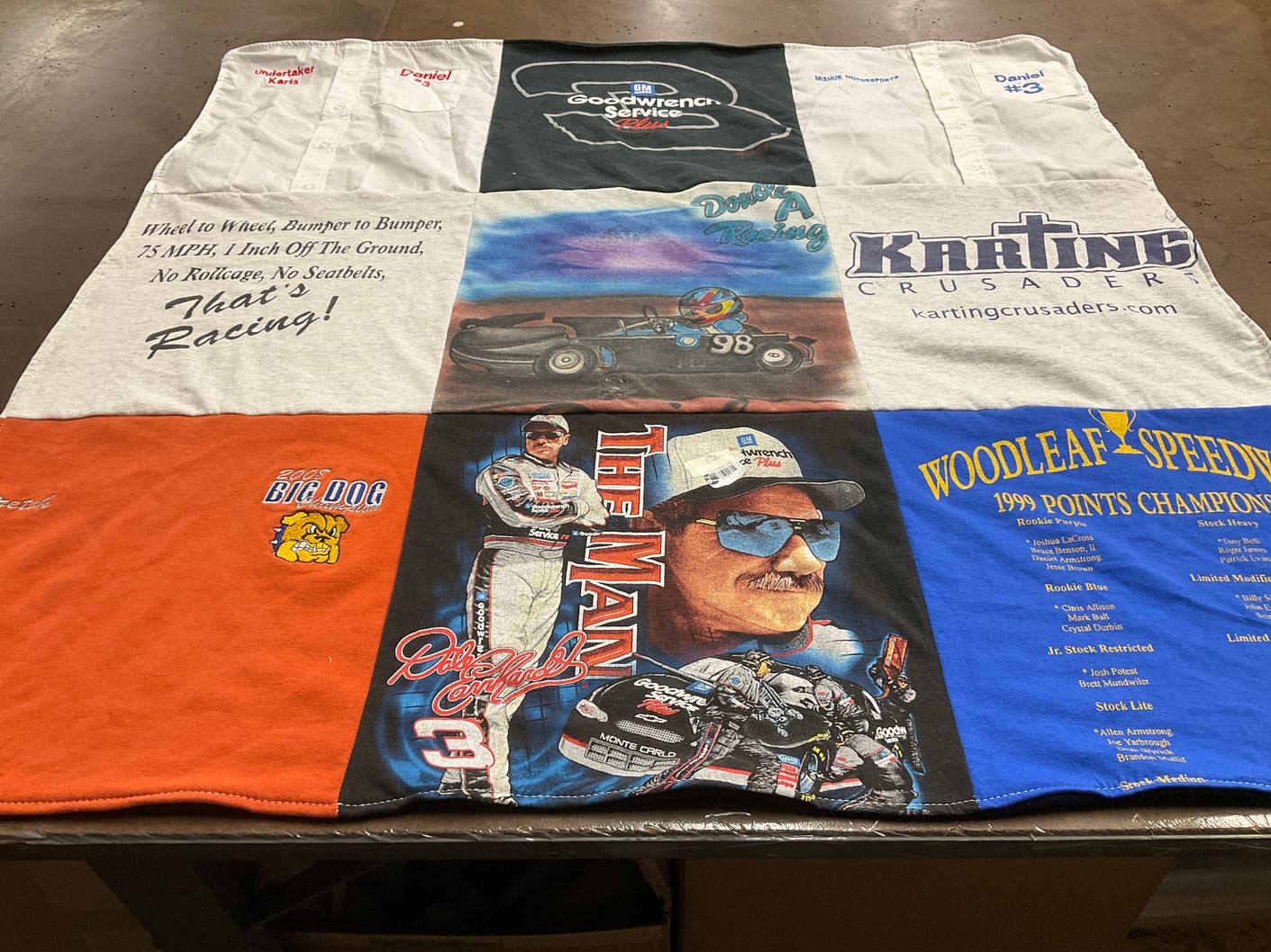 T-shirt quilt with karting, racing themes by Melanie from NC