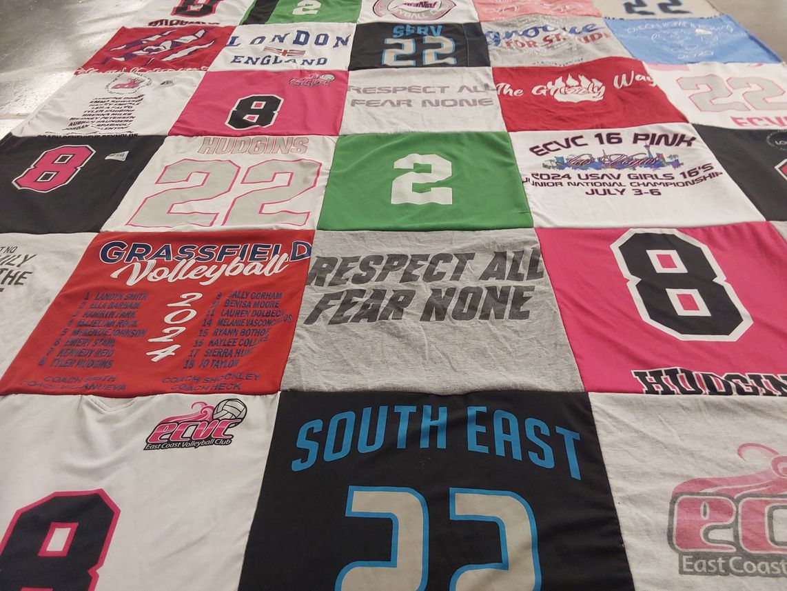 T-shirt quilt with volleyball themes by Krystle from VA