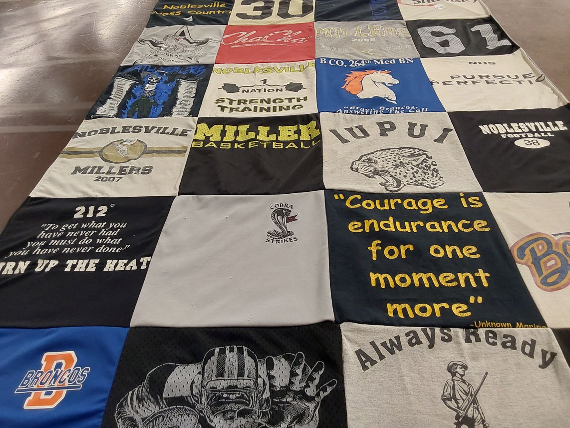 T-shirt quilt featuring noblesville millers basketball, noblesville broncos by RheAnna from IN