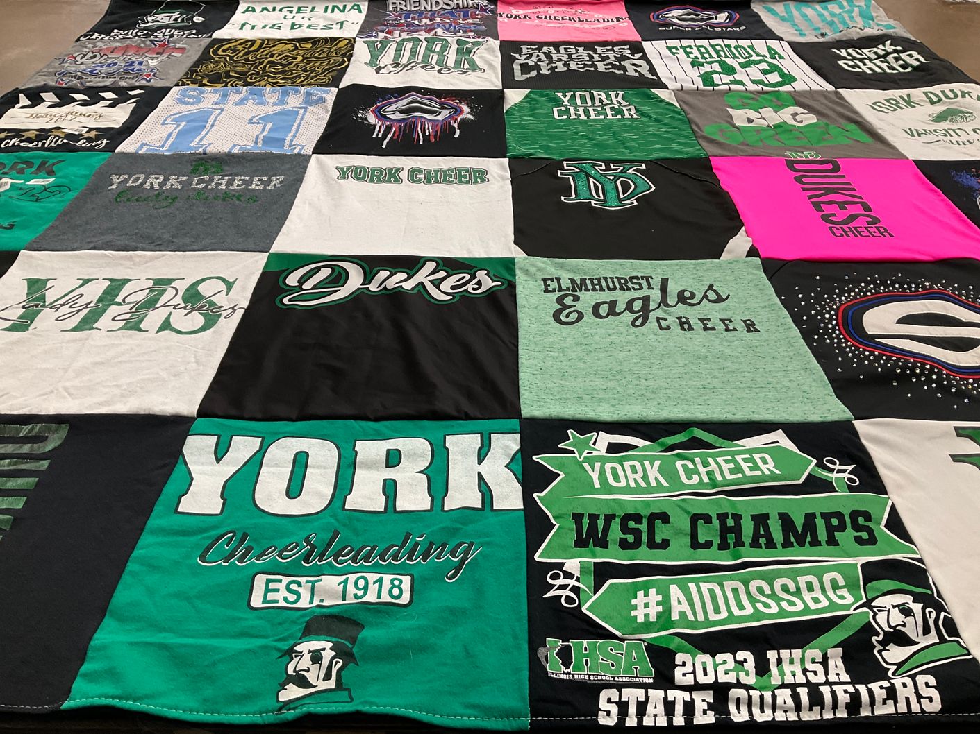 T-shirt quilt featuring york dukes cheer, elmhurst eagles cheer by Patricia from IL