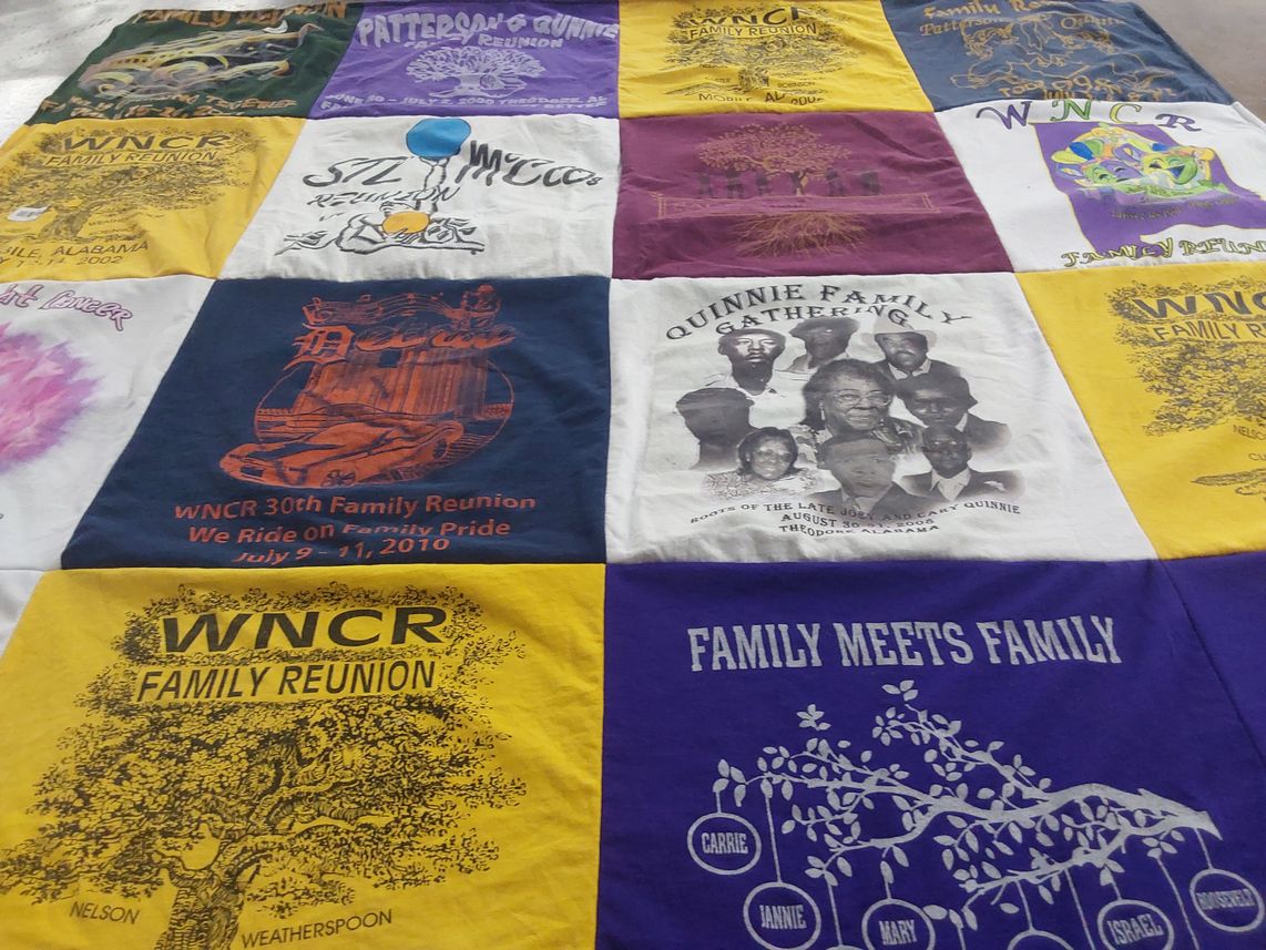T-shirt quilt with family gatherings, family reunions themes by Veronica from AL