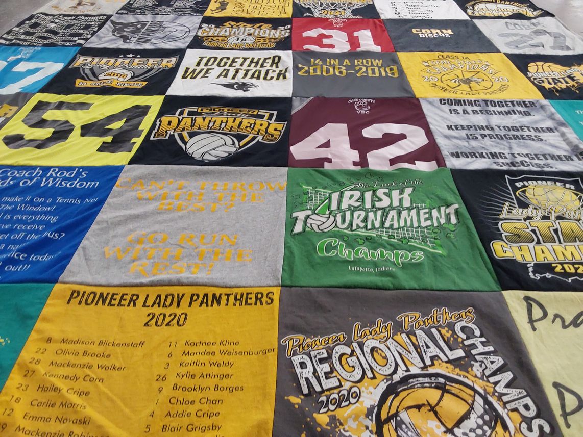 T-shirt quilt featuring pioneer lady panthers by Chelsea from IN