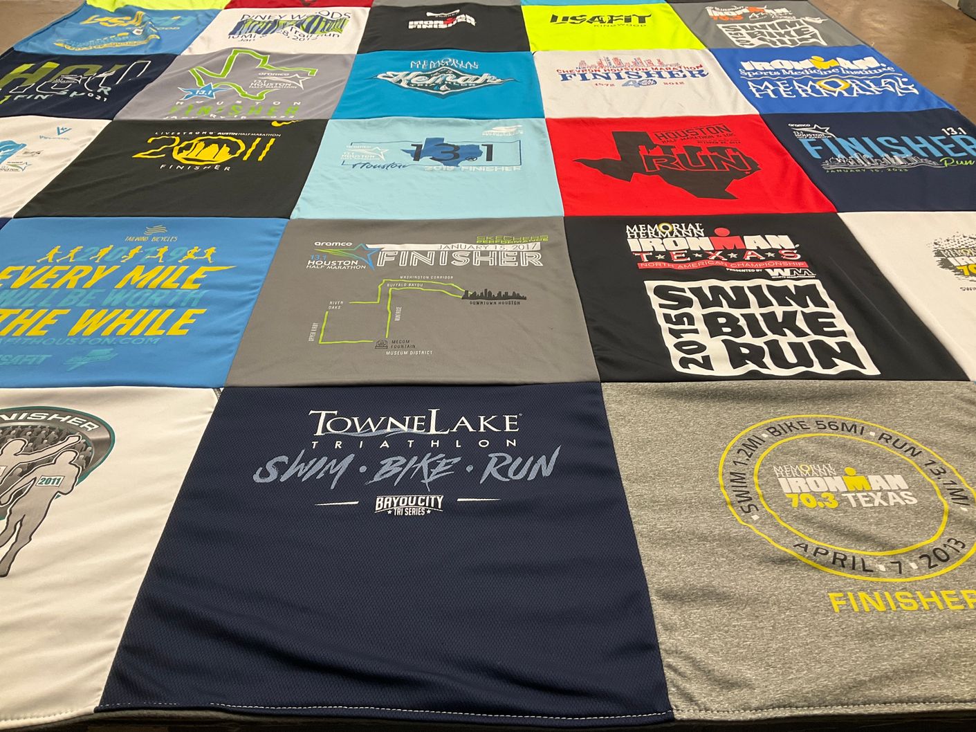 T-shirt quilt with triathlons, running themes by Luis from TX