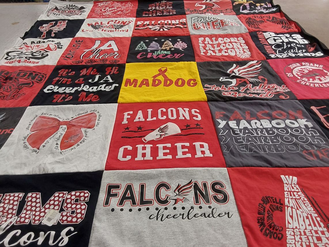 T-shirt quilt featuring john adams high school cheerleading by Jennifer from WV