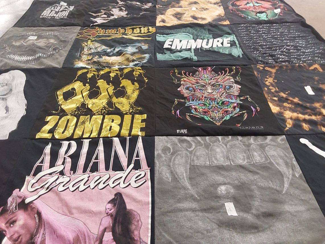 T-shirt quilt with music, bands themes by Erika from TX