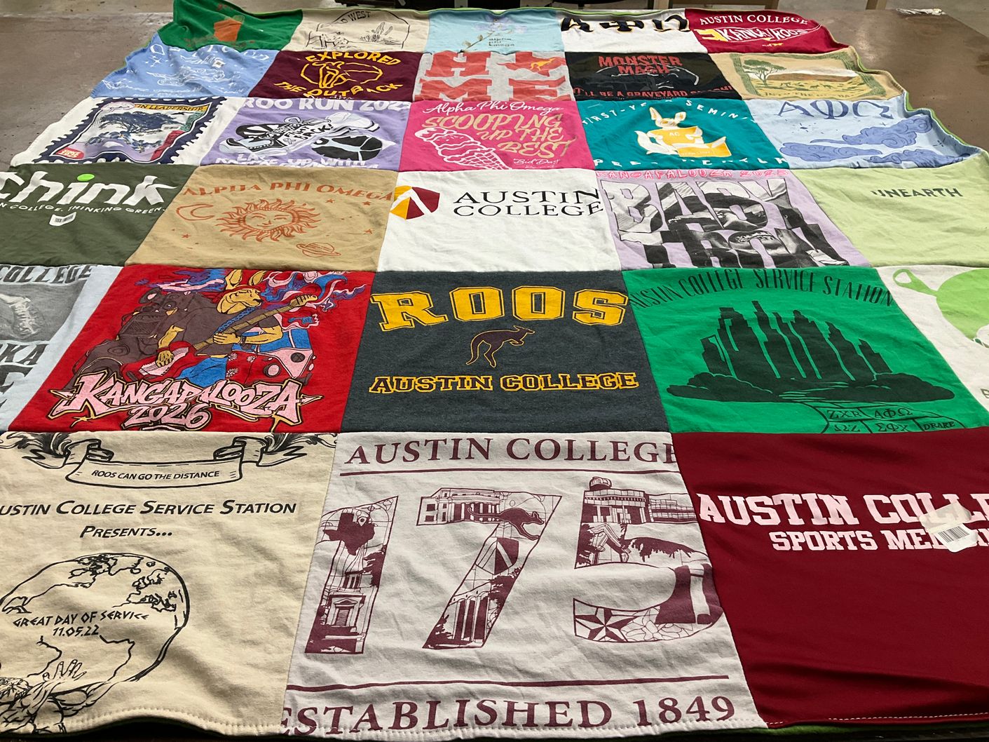 T-shirt quilt featuring austin college roos by Stacy from TX