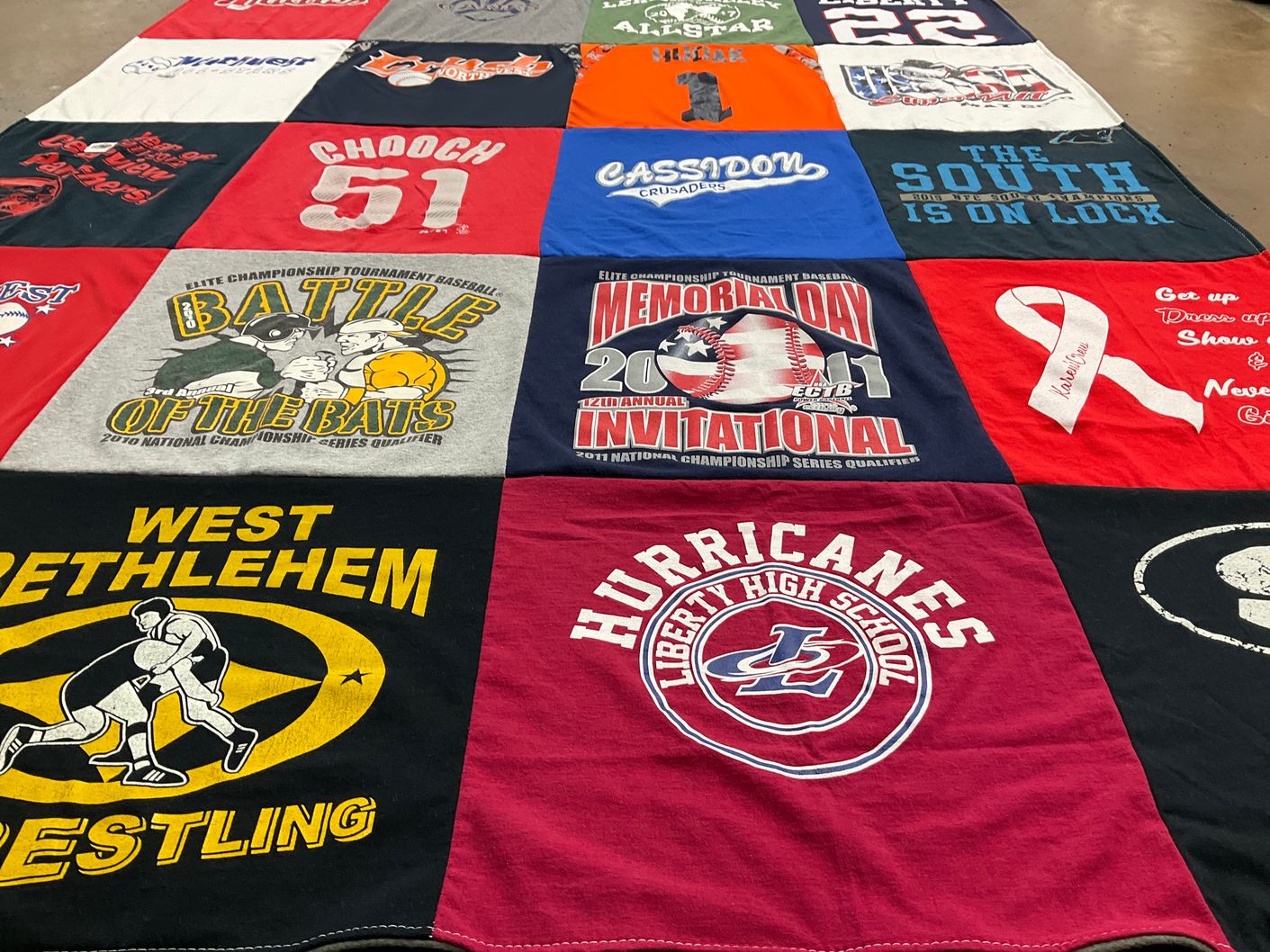 T-shirt quilt from liberty high school, west bethlehem high school by Melissa from PA
