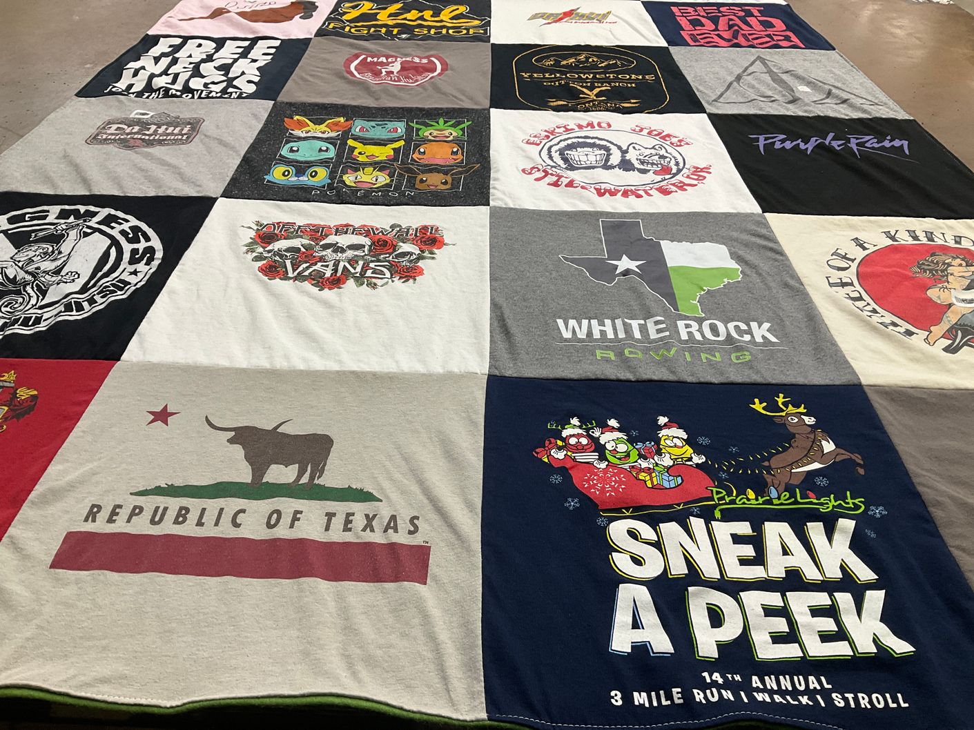 T-shirt quilt with running, strolling themes by Sean from TX