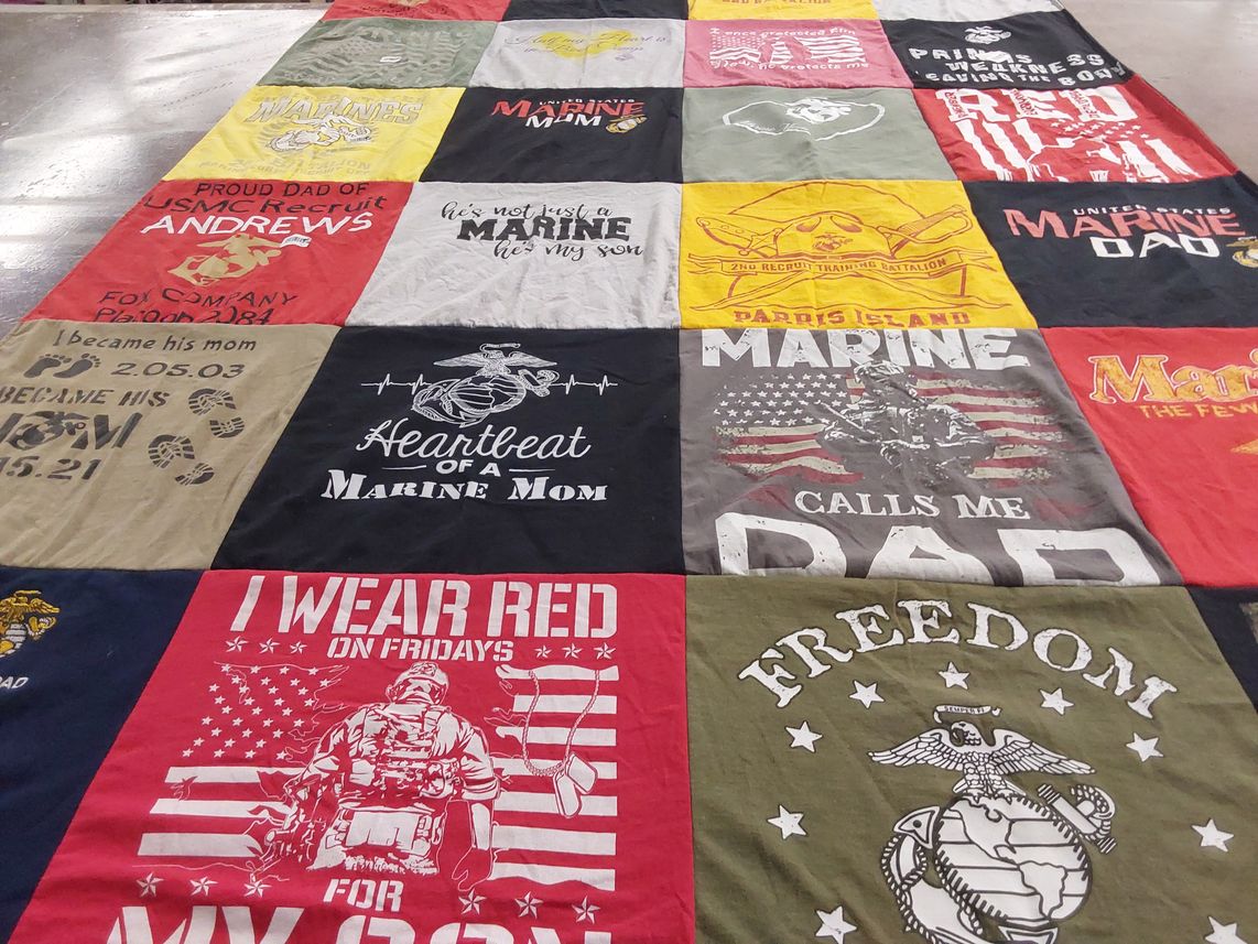 T-shirt quilt with military, marines themes by Dawnmarie from PA