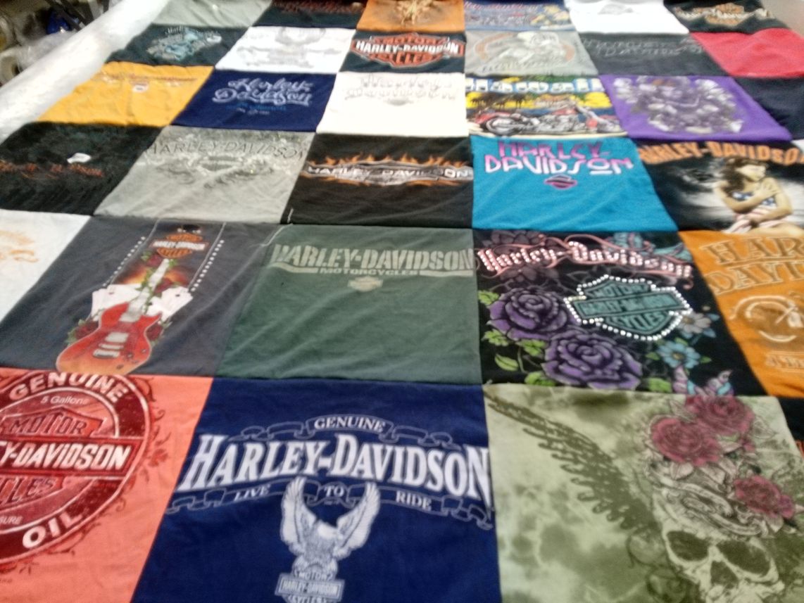 T-shirt quilt with motorcycles, biking themes by Shelly from SC
