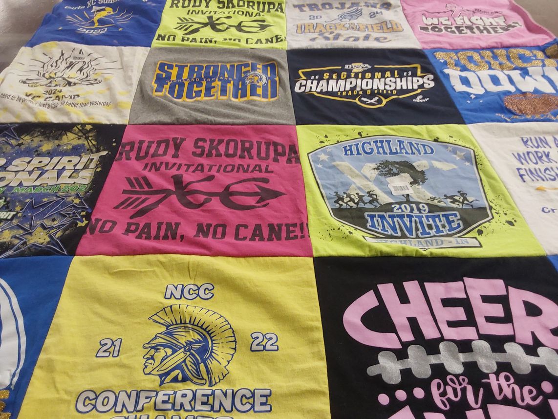 T-shirt quilt featuring trojans track and field by Lisa from IN