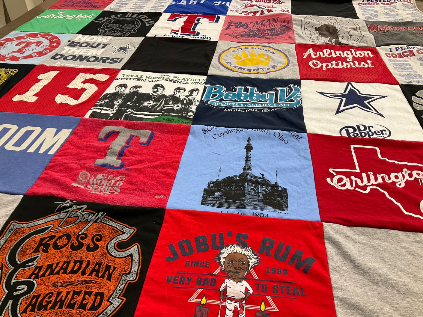 T-shirt quilt featuring texas rangers baseball team by Lesli from TX