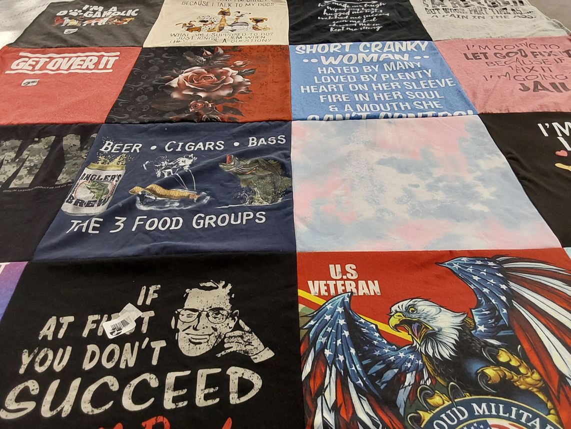 T-shirt quilt with cigars, beer themes by Shelli from OH