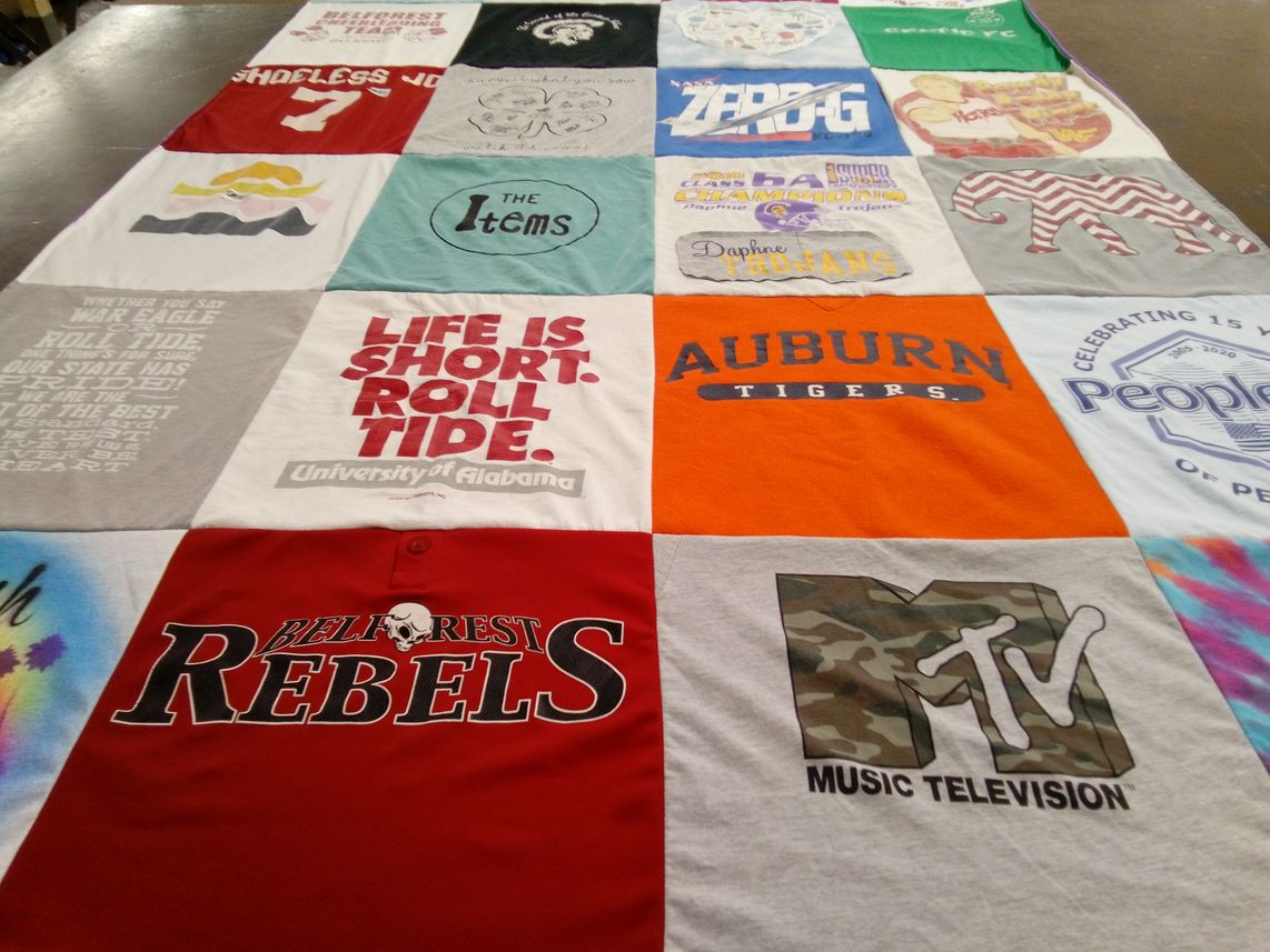 T-shirt quilt featuring auburn university tigers, daphne high school trojans by Elizabeth from AL