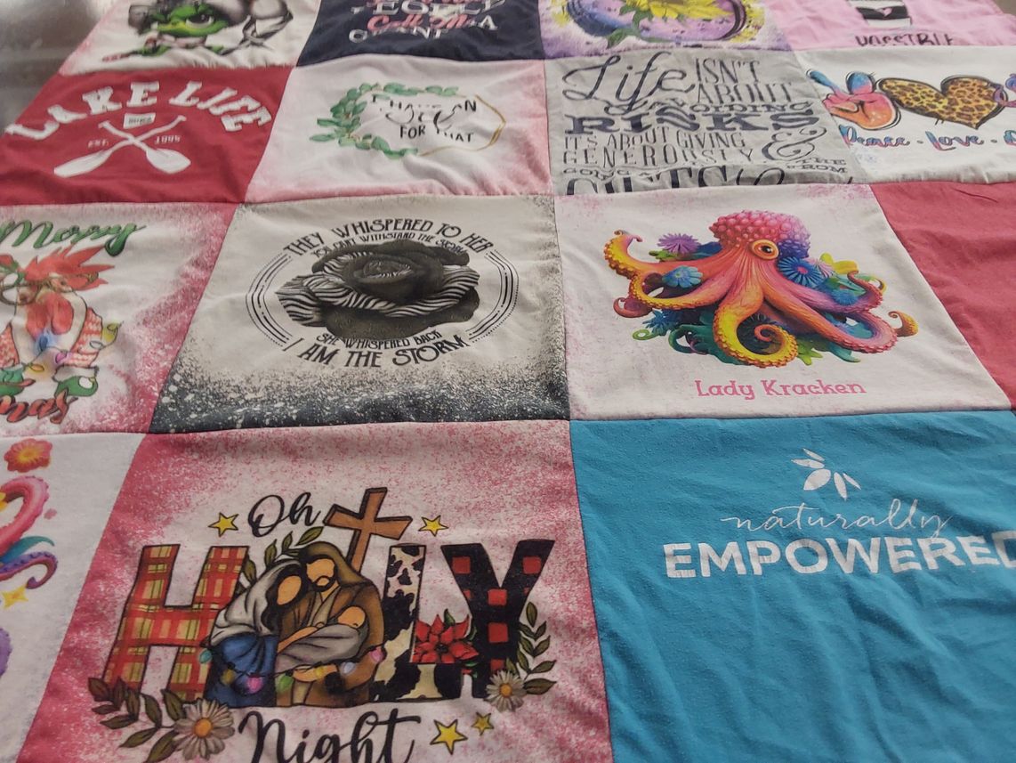 T-shirt quilt with art, nature themes by Andrea from TX