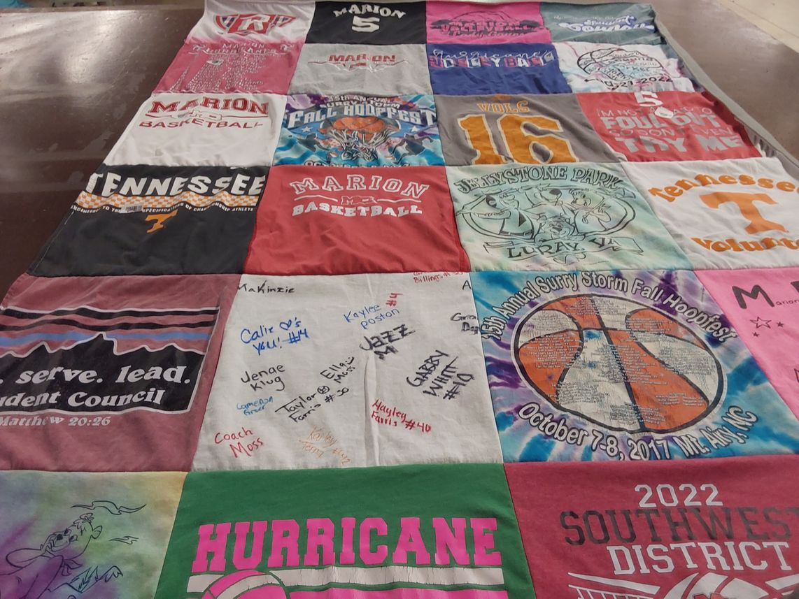 T-shirt quilt featuring marion high school basketball by Janet from VA