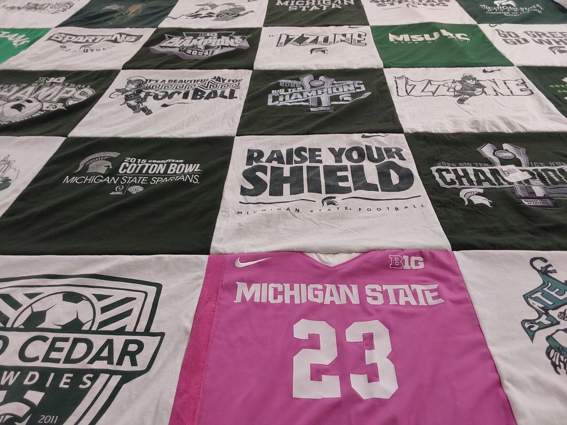 T-shirt quilt featuring michigan state university football by Thomas from MI