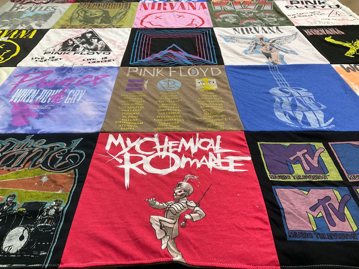 T-shirt quilt with music, rock themes by Patrick from GA