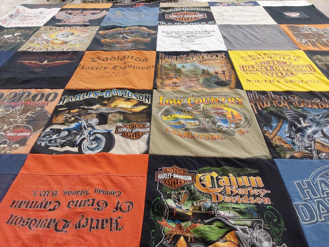 T-shirt quilt with motorcycles themes by Sharon from SC
