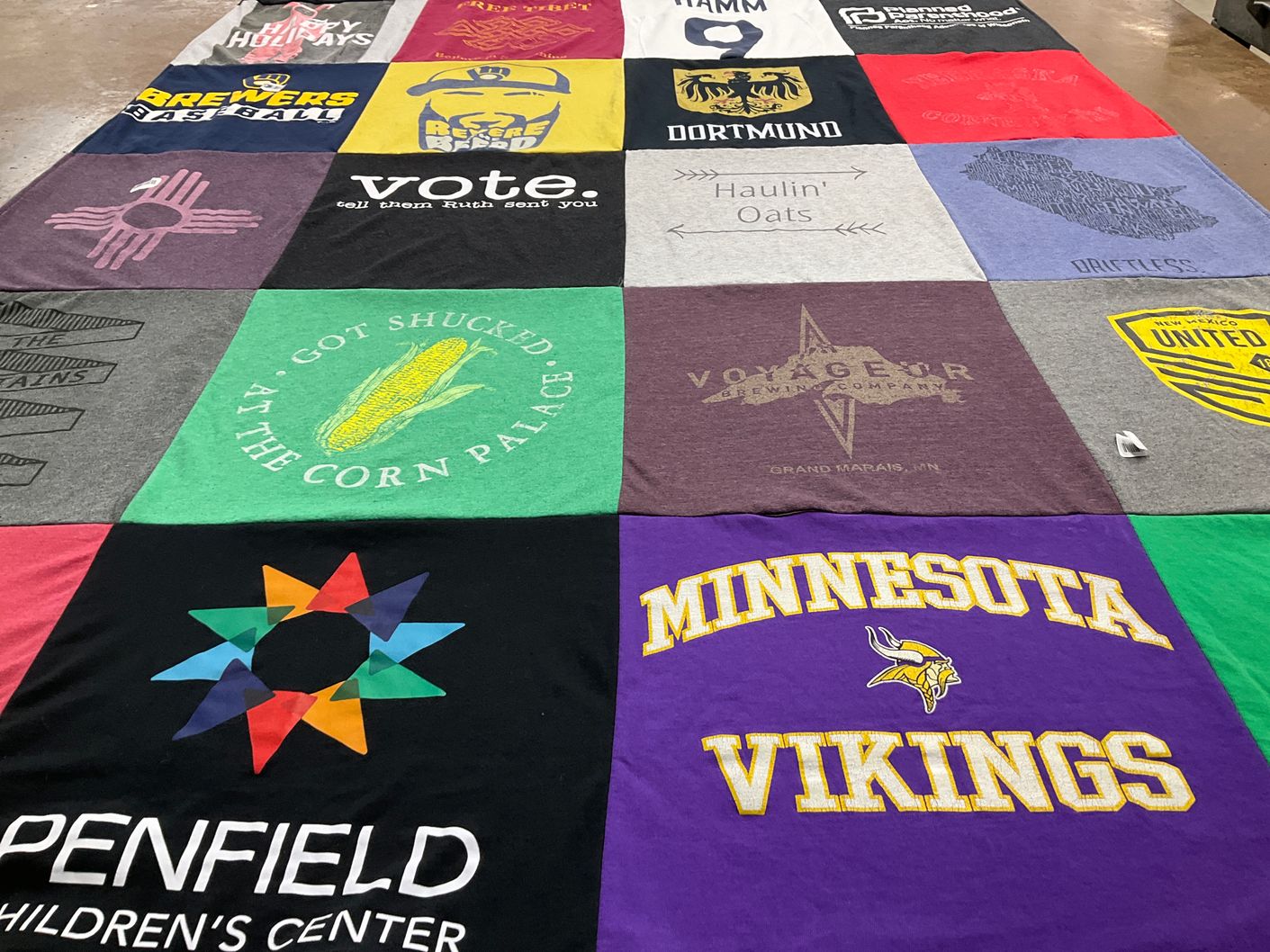 T-shirt quilt featuring minnesota vikings, brewers baseball by Katie from NM