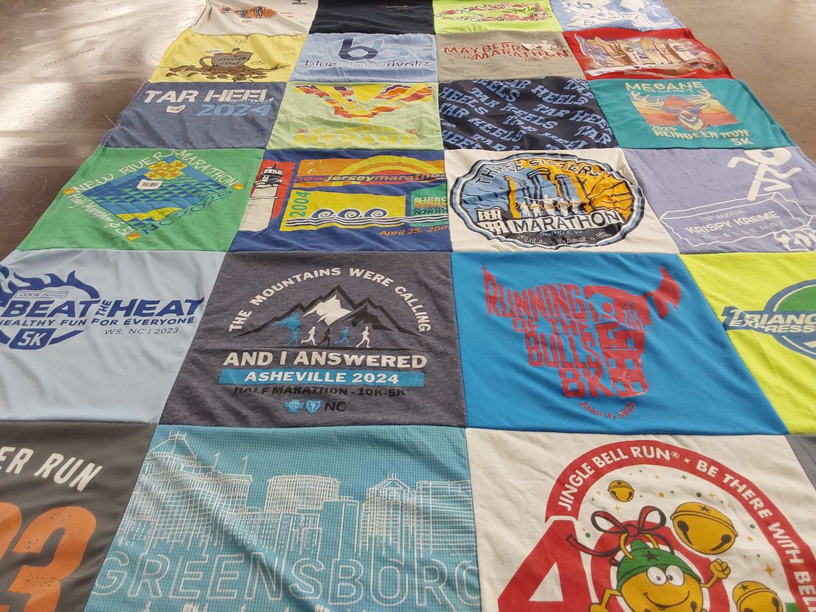 T-shirt quilt with running, marathons themes by Karen from NC