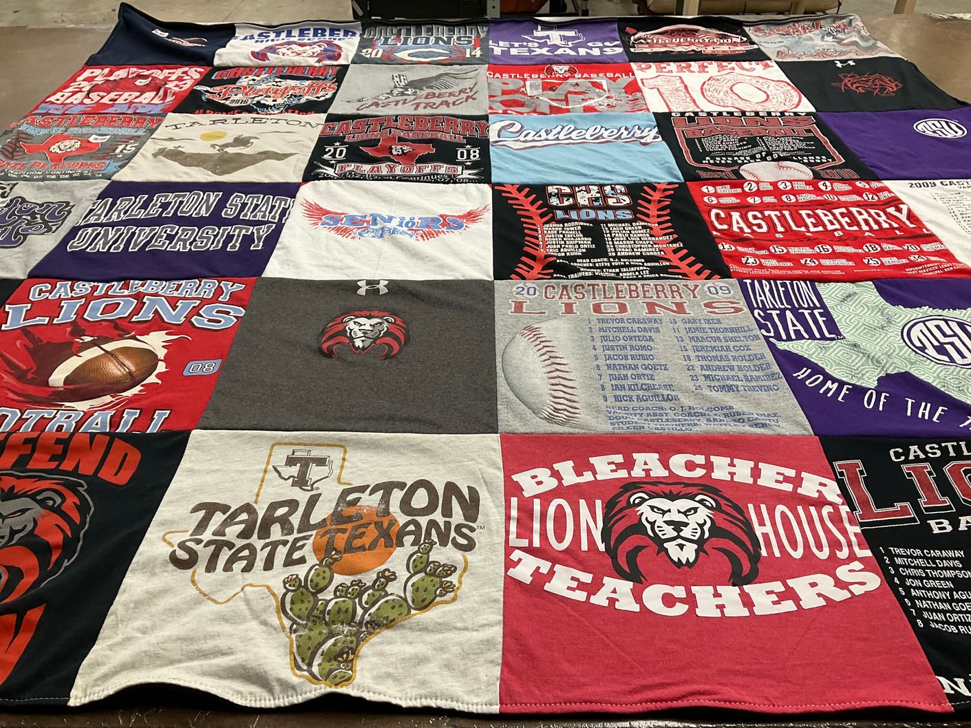 T-shirt quilt featuring castleberry lions, tarleton state texans by Desiree from TX