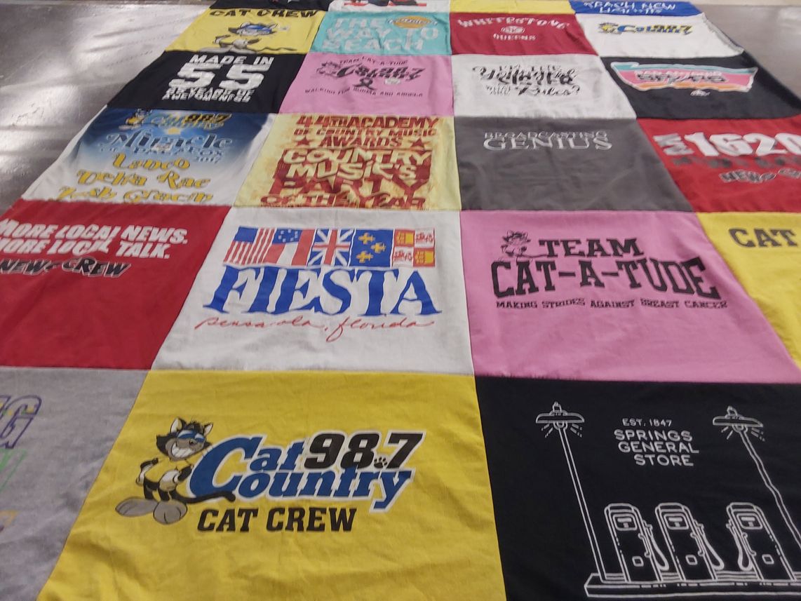 T-shirt quilt with community events, broadcasting themes by Mary from FL