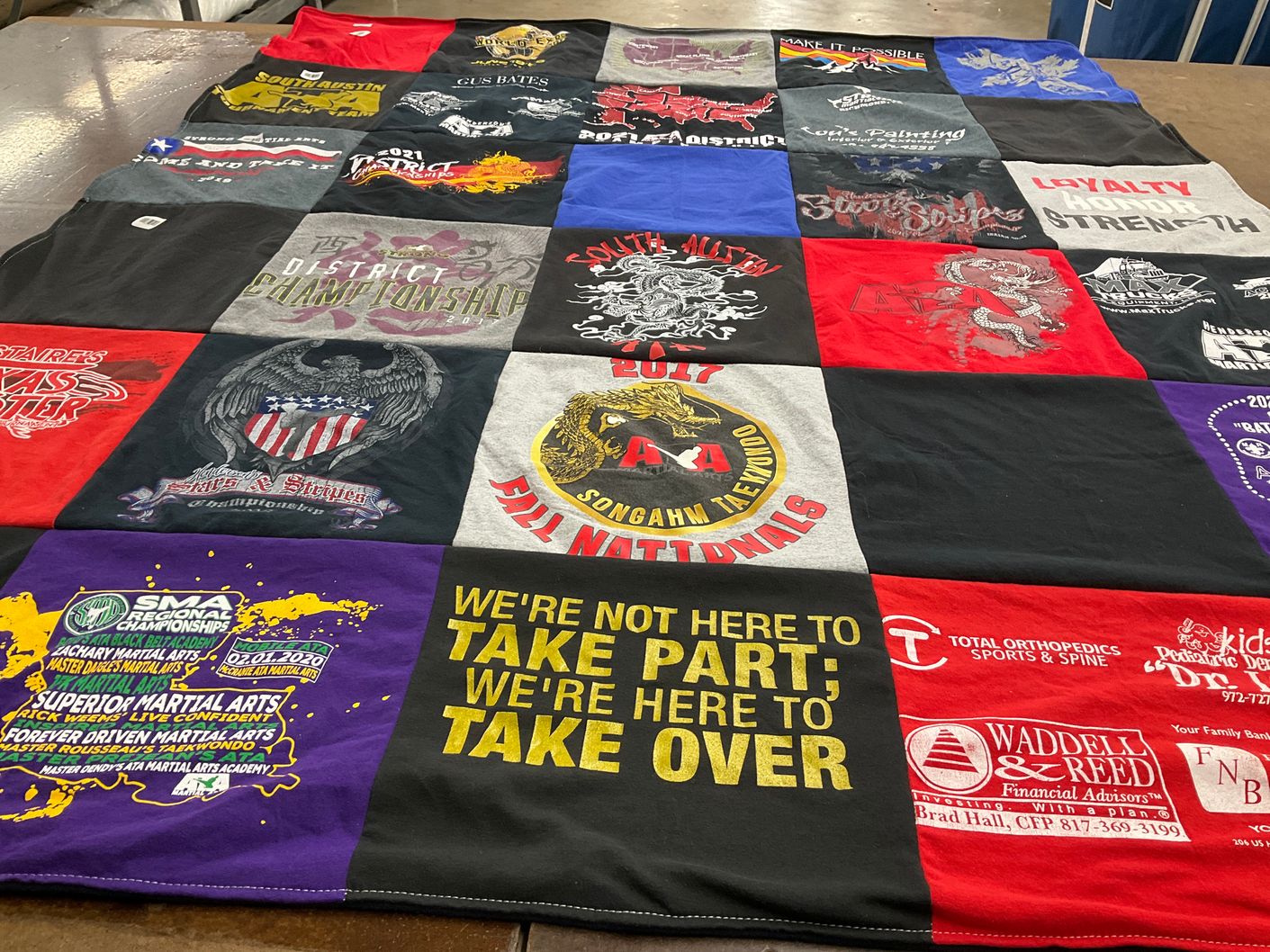 T-shirt quilt with martial arts themes by Mila from TX