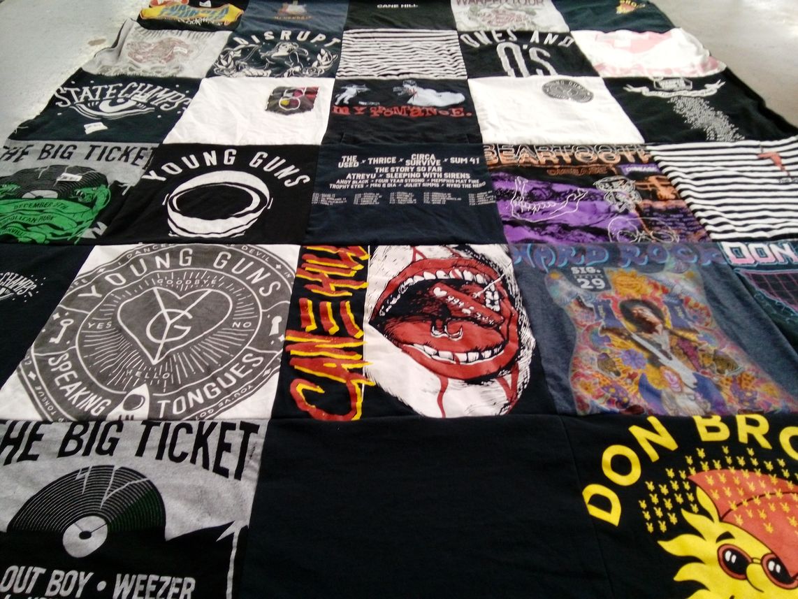 T-shirt quilt with music, bands themes by Jeanna from FL