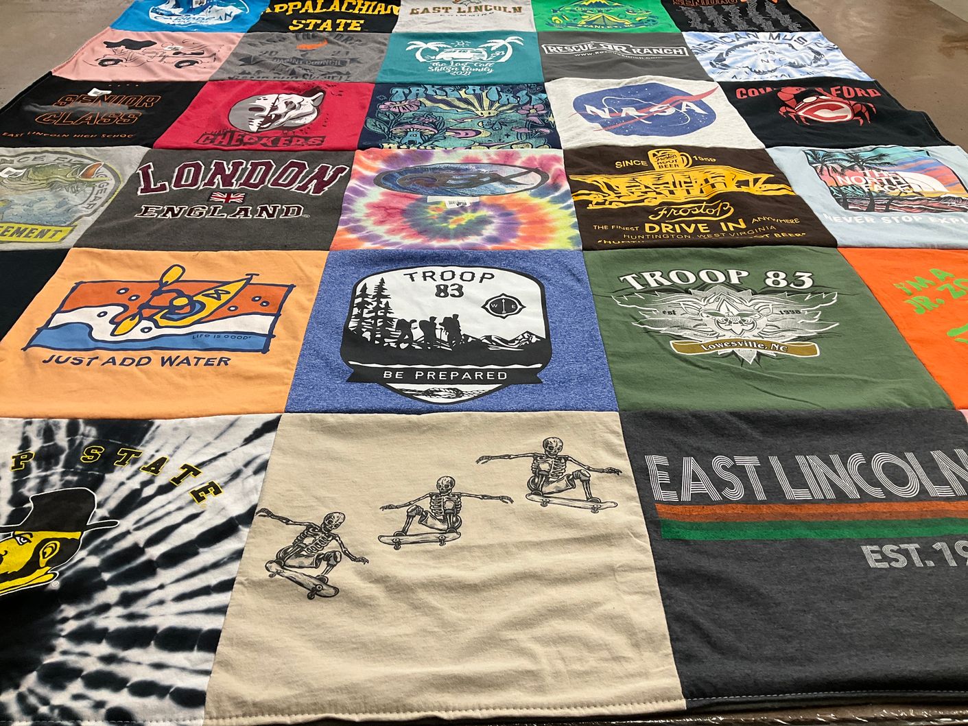T-shirt quilt from appalachian state university, east lincoln high school by Anne from NC
