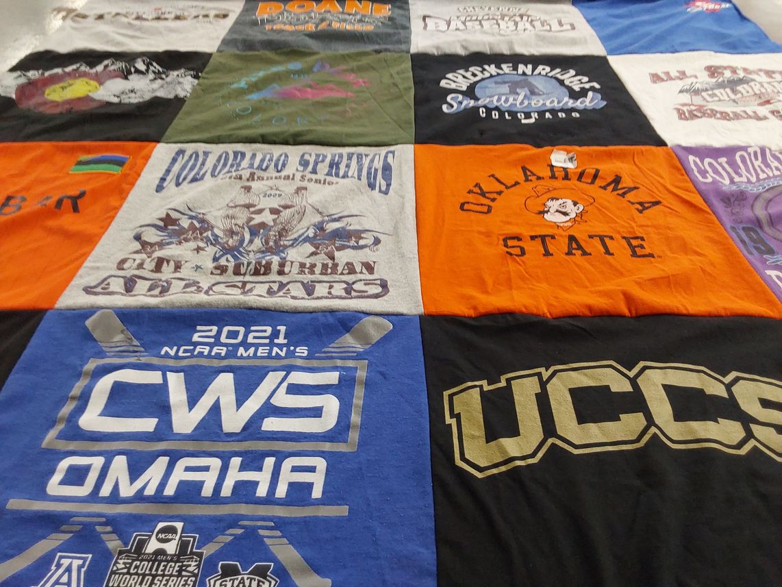 T-shirt quilt from university of colorado colorado springs, oklahoma state university by Mark from NE