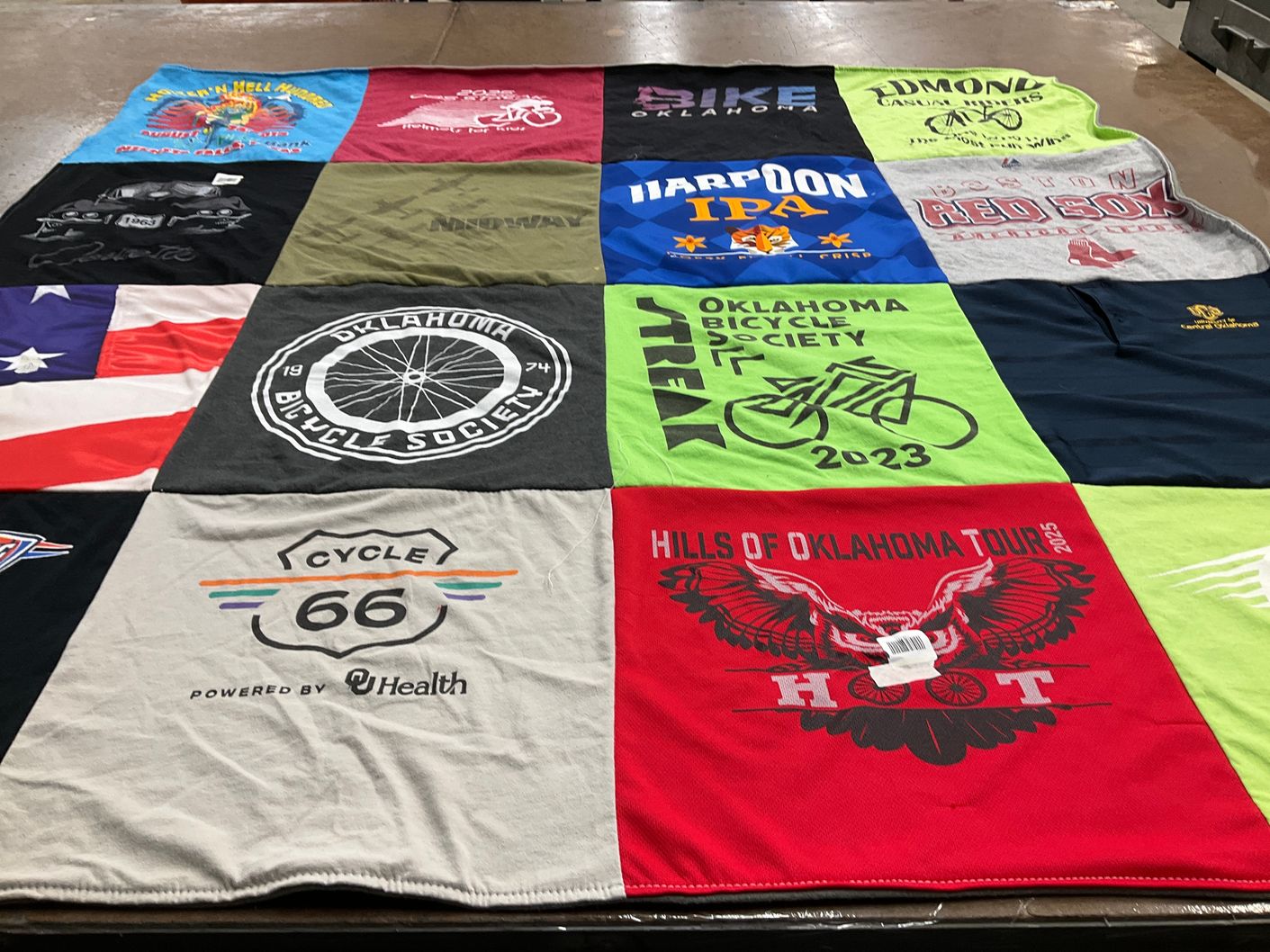 T-shirt quilt with cycling, bicycles themes by John from TX