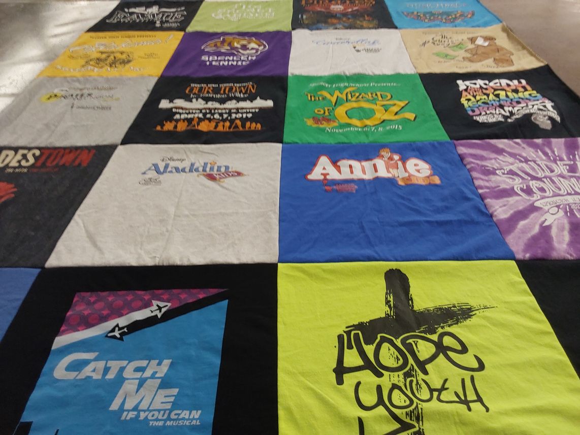 T-shirt quilt with theater, musicals themes by Kristy from IA