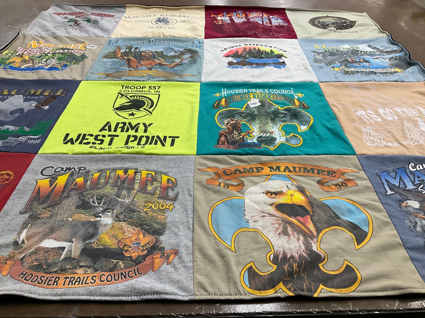 T-shirt quilt with camping, scouting themes by Virginia from IN