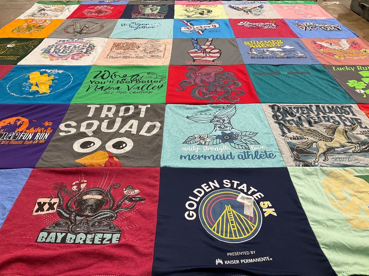 T-shirt quilt with running, fitness themes by Kelly from CA