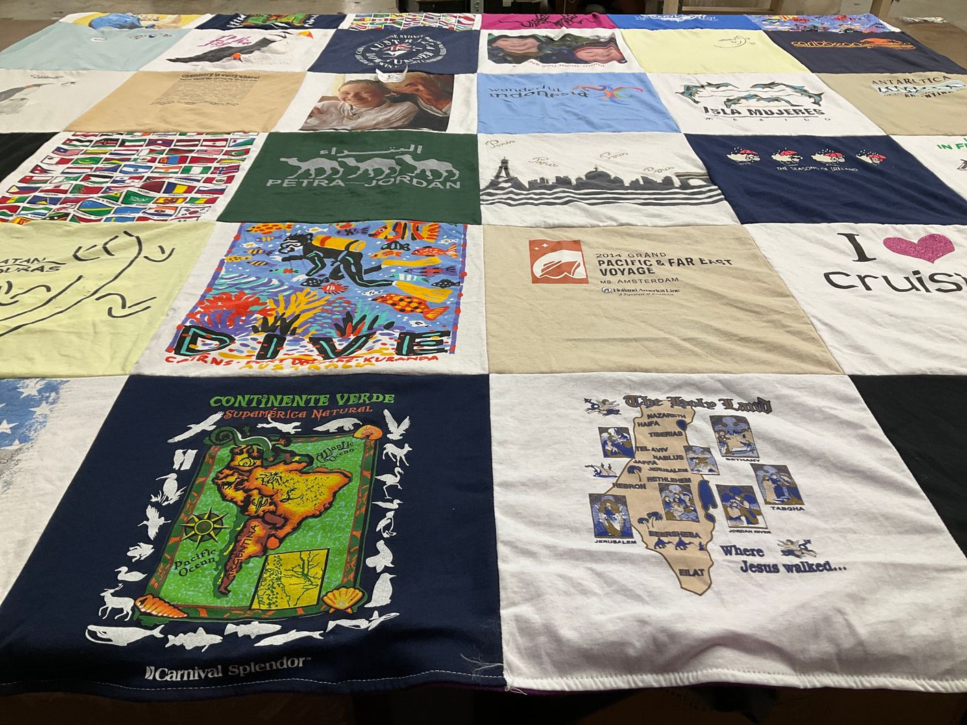 T-shirt quilt with travel, cruising themes by Joseph from MD