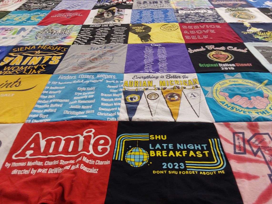 T-shirt quilt featuring siena heights university saints by Bailey from MI