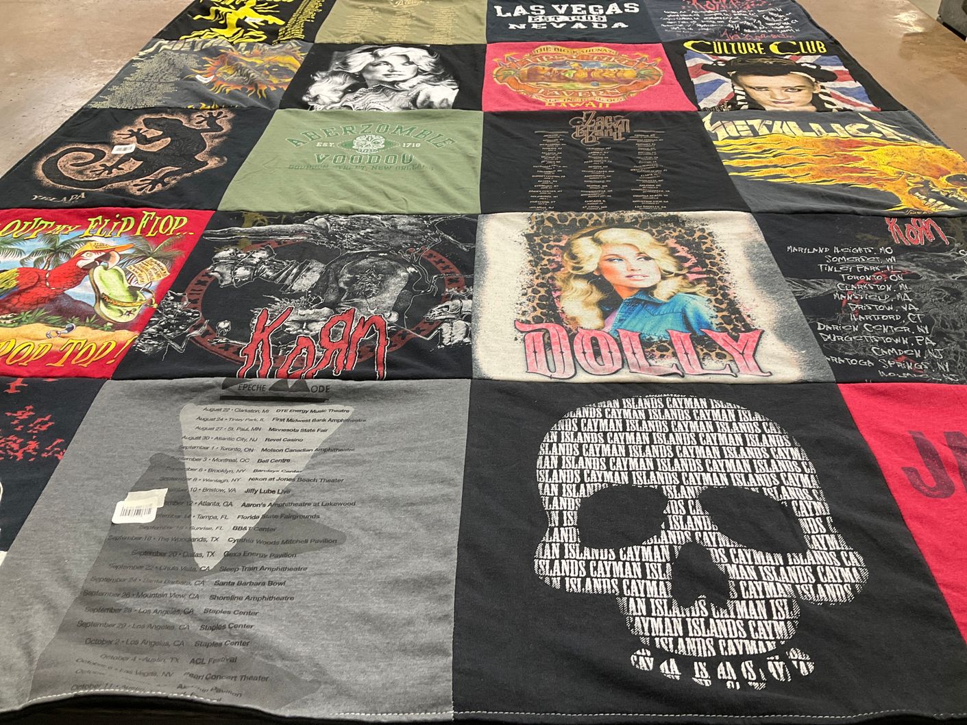 T-shirt quilt with music, concerts themes by Niki from TX