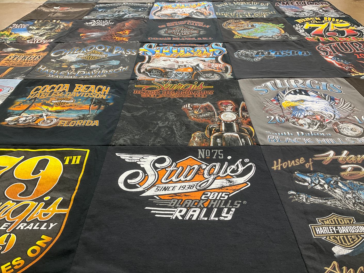 T-shirt quilt with motorcycles, biking themes by Dawn from ND