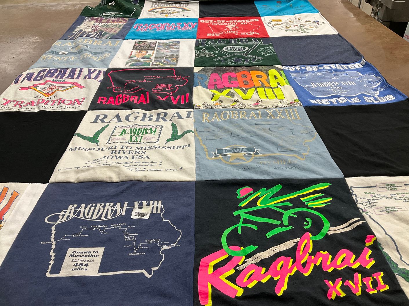 T-shirt quilt with cycling, outdoor activities themes by Susan from OH