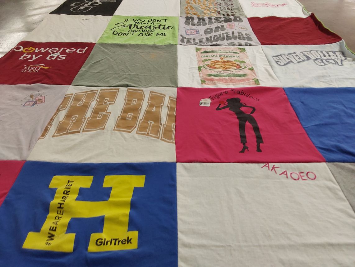 T-shirt quilt with cooking, tv shows themes by Andrea from TX