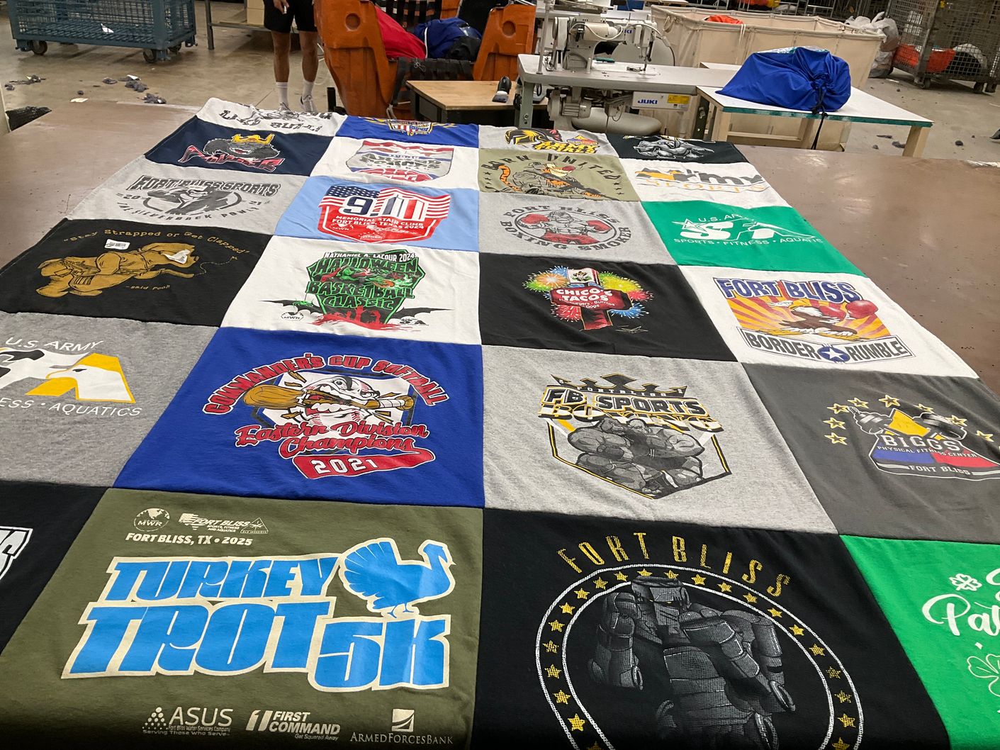 T-shirt quilt with running, sports themes by Apolinar from TX