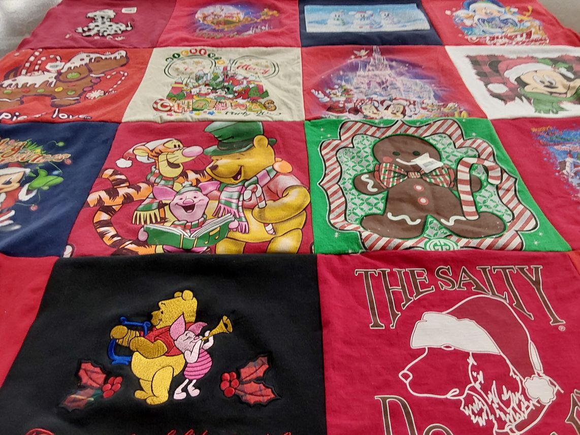T-shirt quilt with animated characters, holiday themes themes by AUDRA from GA