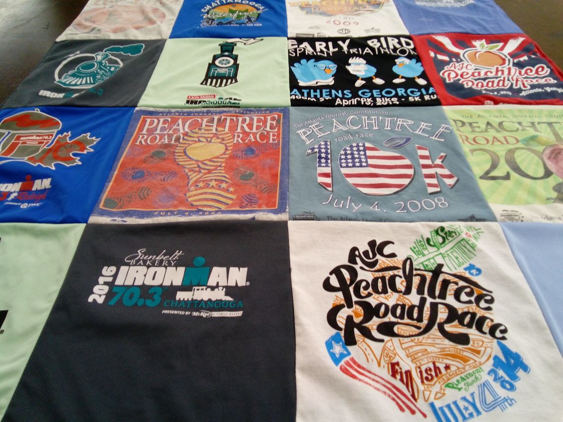 T-shirt quilt with running, triathlon themes by Efrain from GA