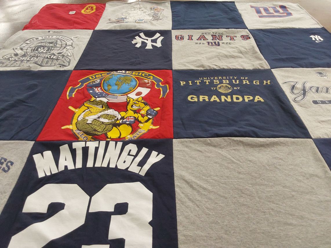 T-shirt quilt featuring new york giants, new york yankees by Sarah from FL