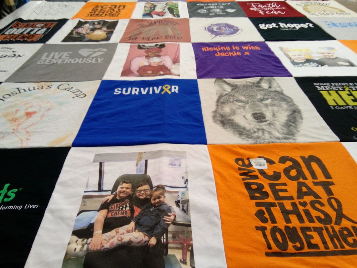 T-shirt quilt with support, community themes by Andrea from MN
