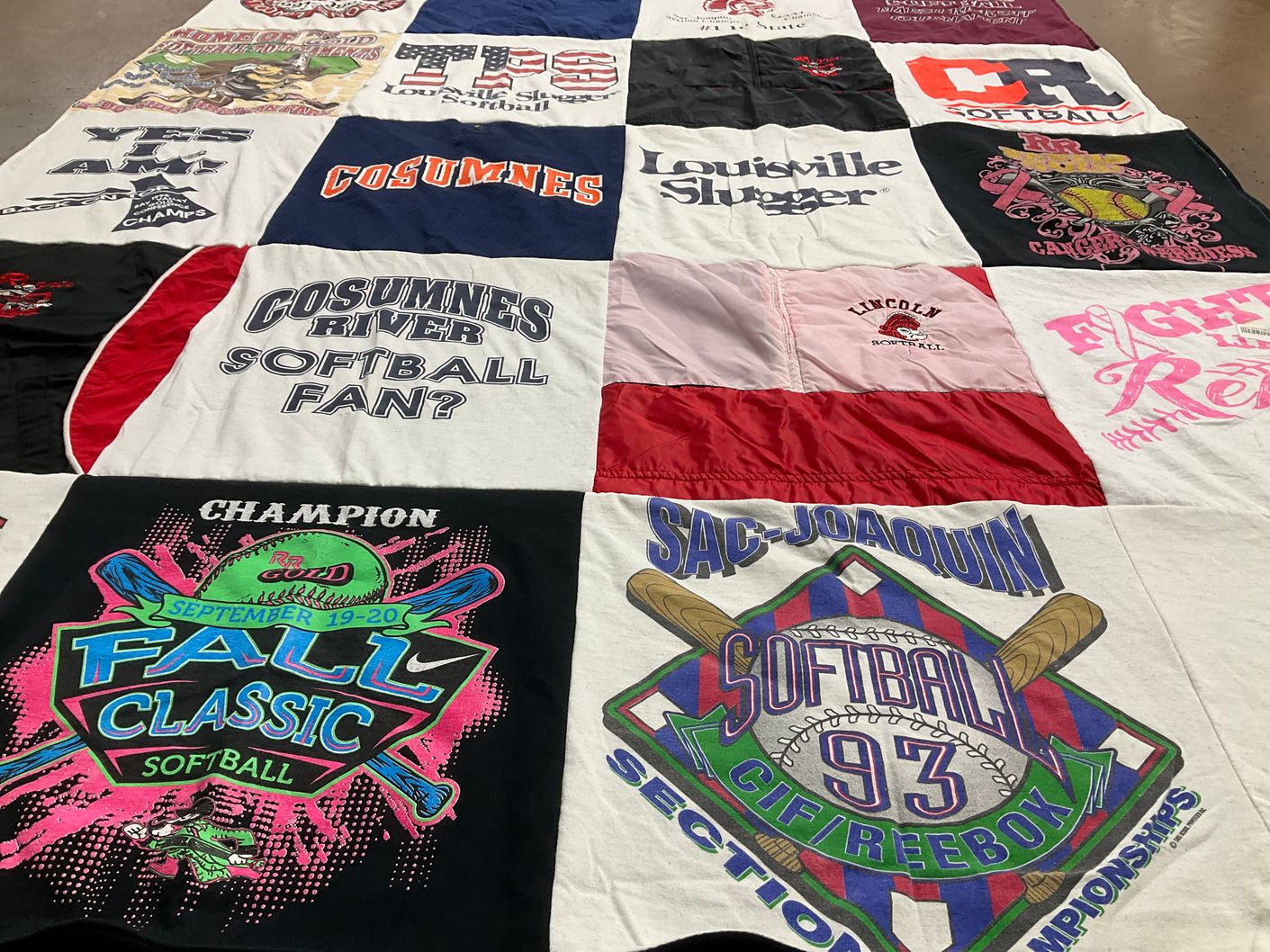 T-shirt quilt featuring cosumnes river college softball by Tracy from CA