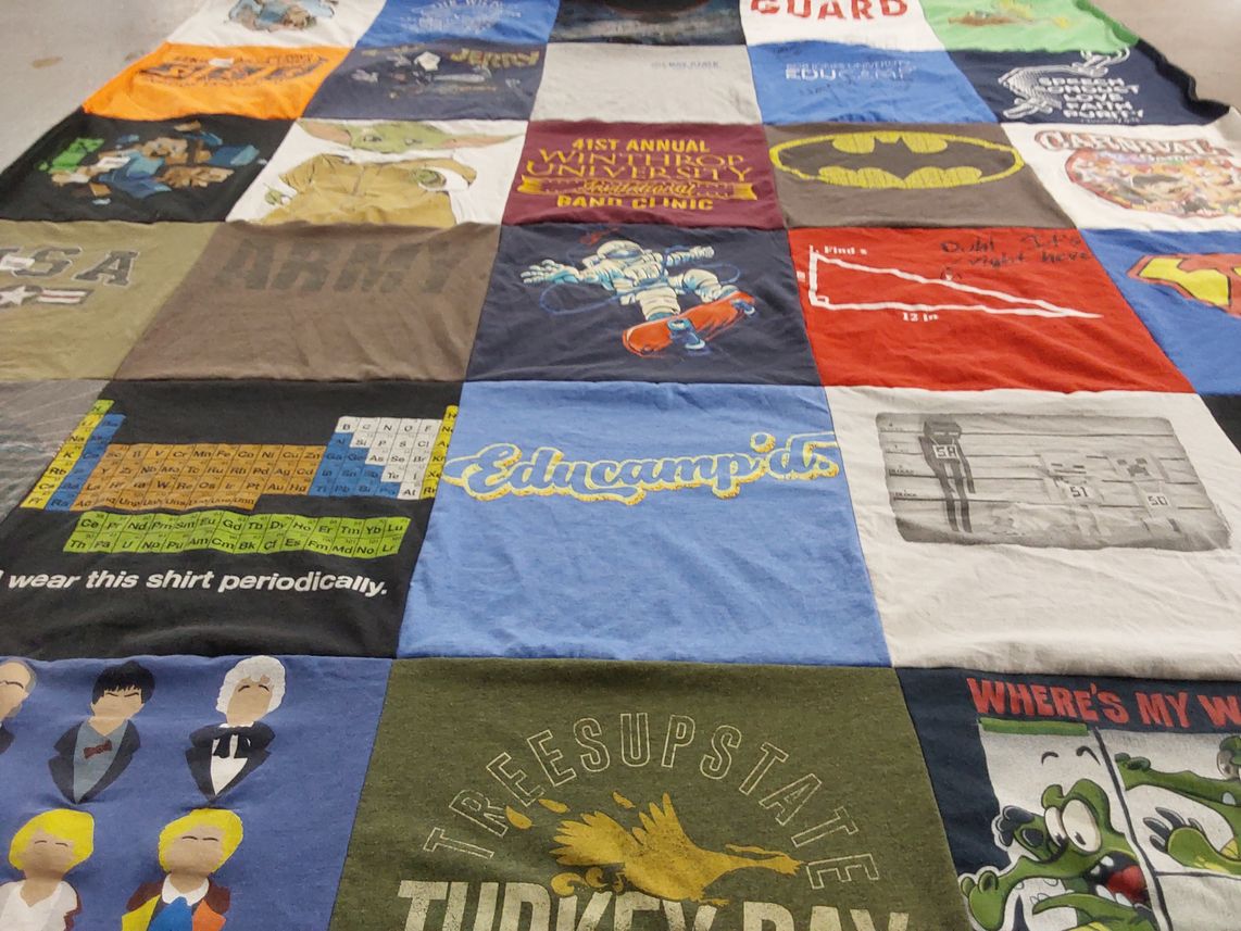 T-shirt quilt with education, science themes by Alyson from SC